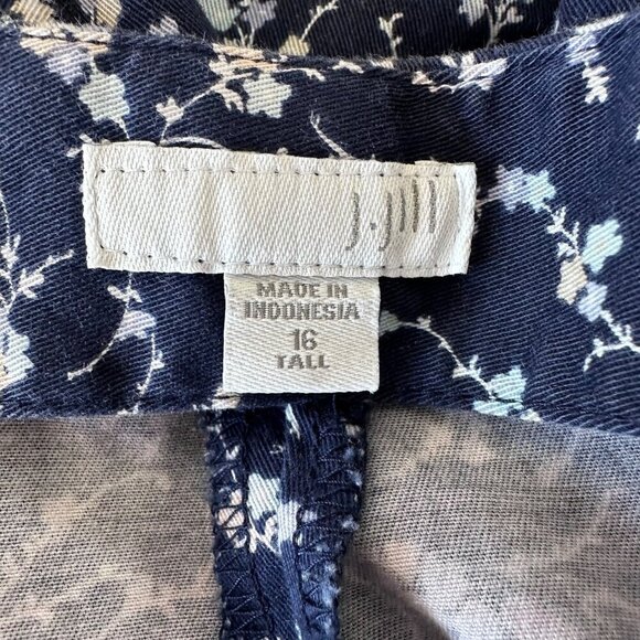 J. Jill Ditsy Floral Straight Leg Cotton Pants Size 16 Tall Blue Office Casual - Picture 3 of 13